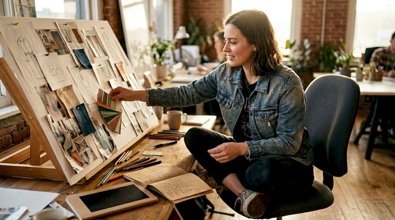 Designer refining narrative-driven campaign visuals