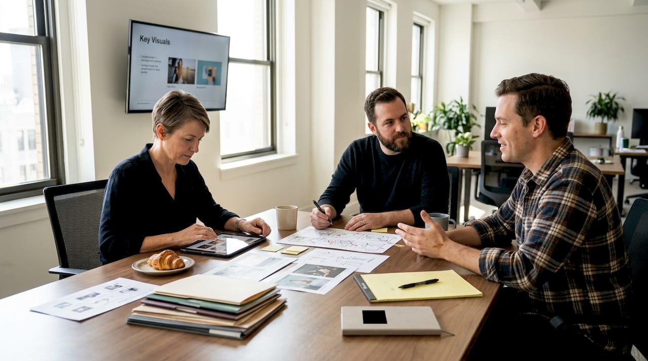 Creative directors reviewing campaign visuals