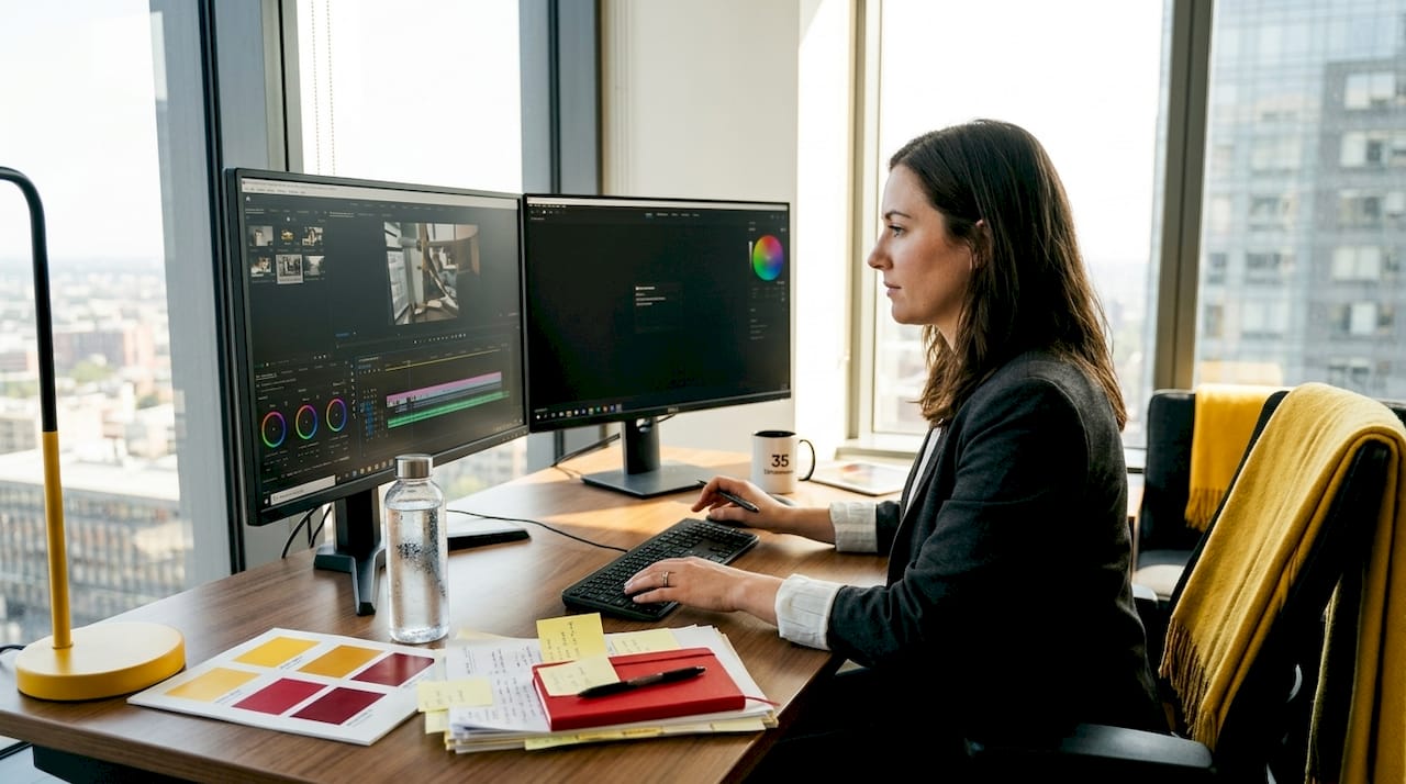 Brand manager reviewing video edits