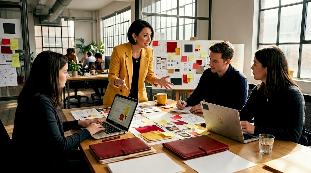 Creative team meeting around mood boards