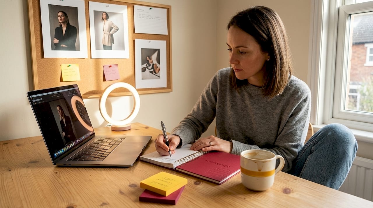 Woman planning visual content in home office
