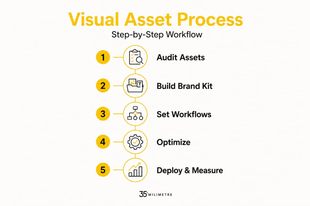 Infographic showing five steps for visual asset process