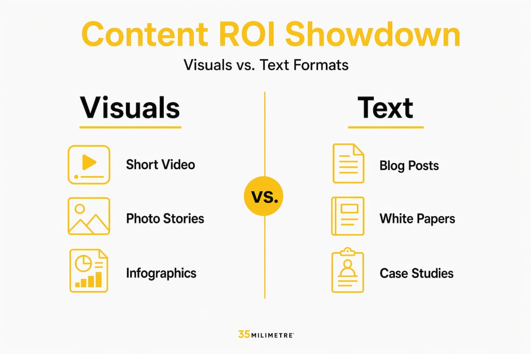 Infographic compares visual and text content ROI