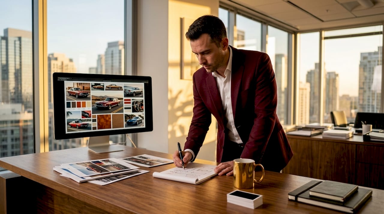 Creative director sketching at office desk