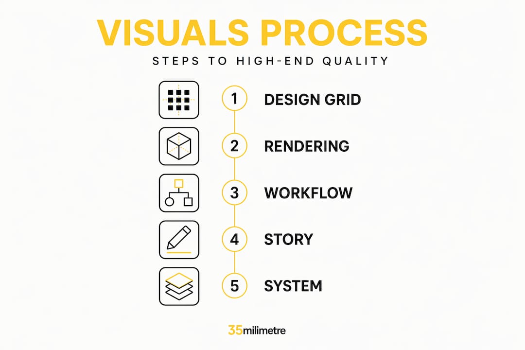Infographic showing steps for high-end visuals