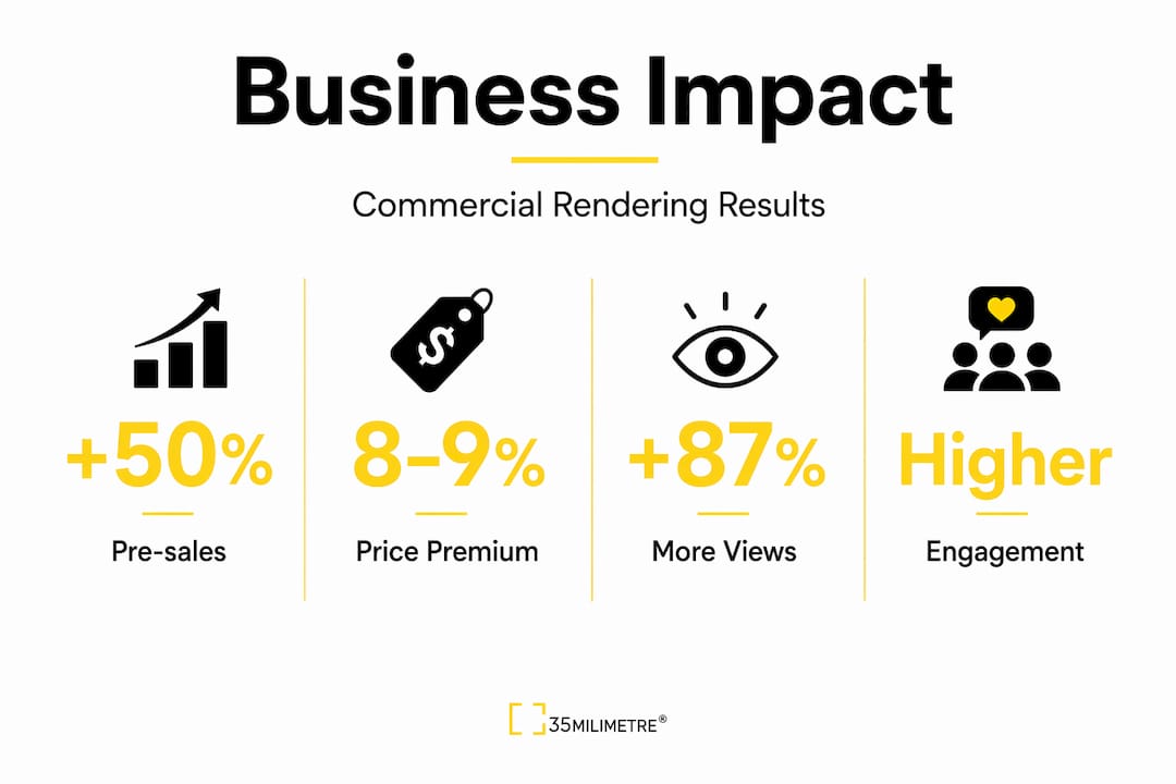 Infographic showing business impact of commercial renderings