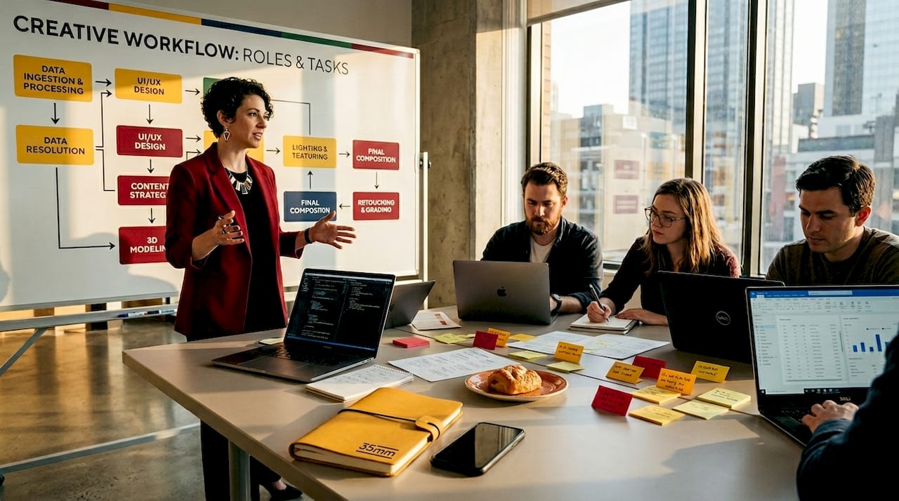 Team meeting led by AI creative director
