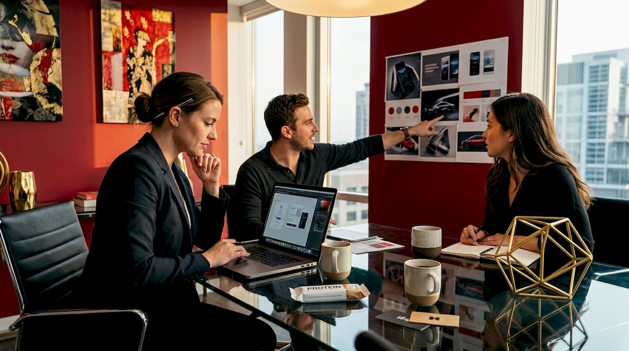Creative agency team discussing CGI branding ideas