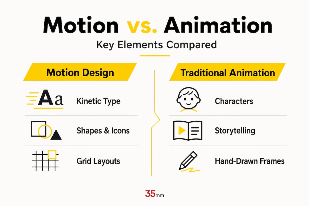 Infographic comparing motion design to animation