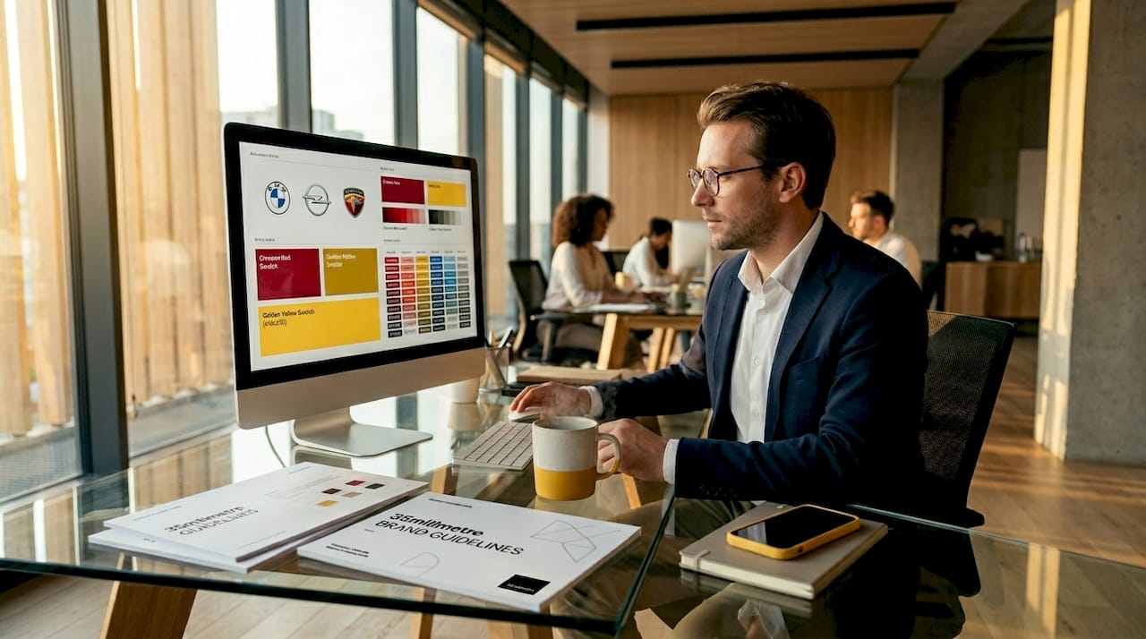 Marketer reviewing automotive brand visuals