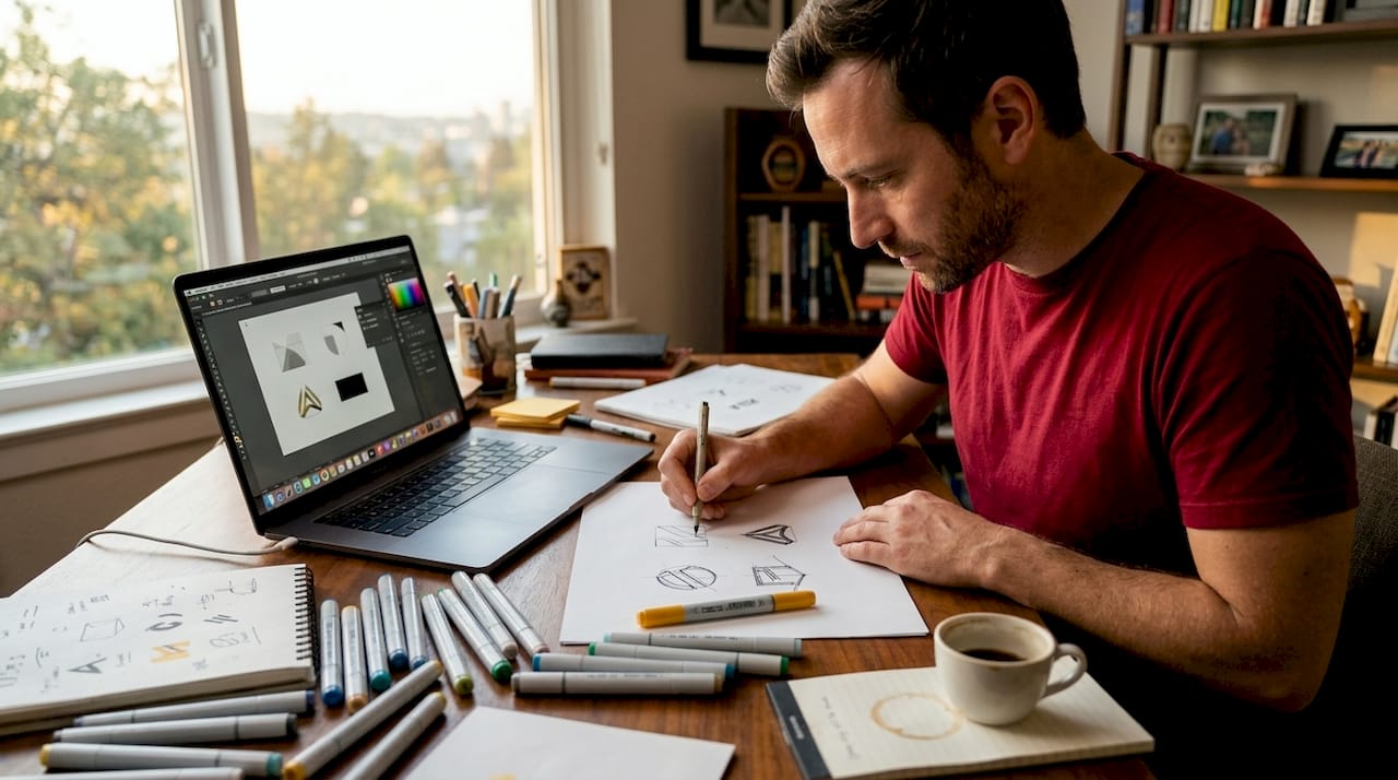 Graphic designer creating branding sketches