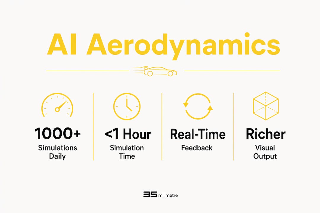 Infographic showing key AI aerodynamic simulation statistics