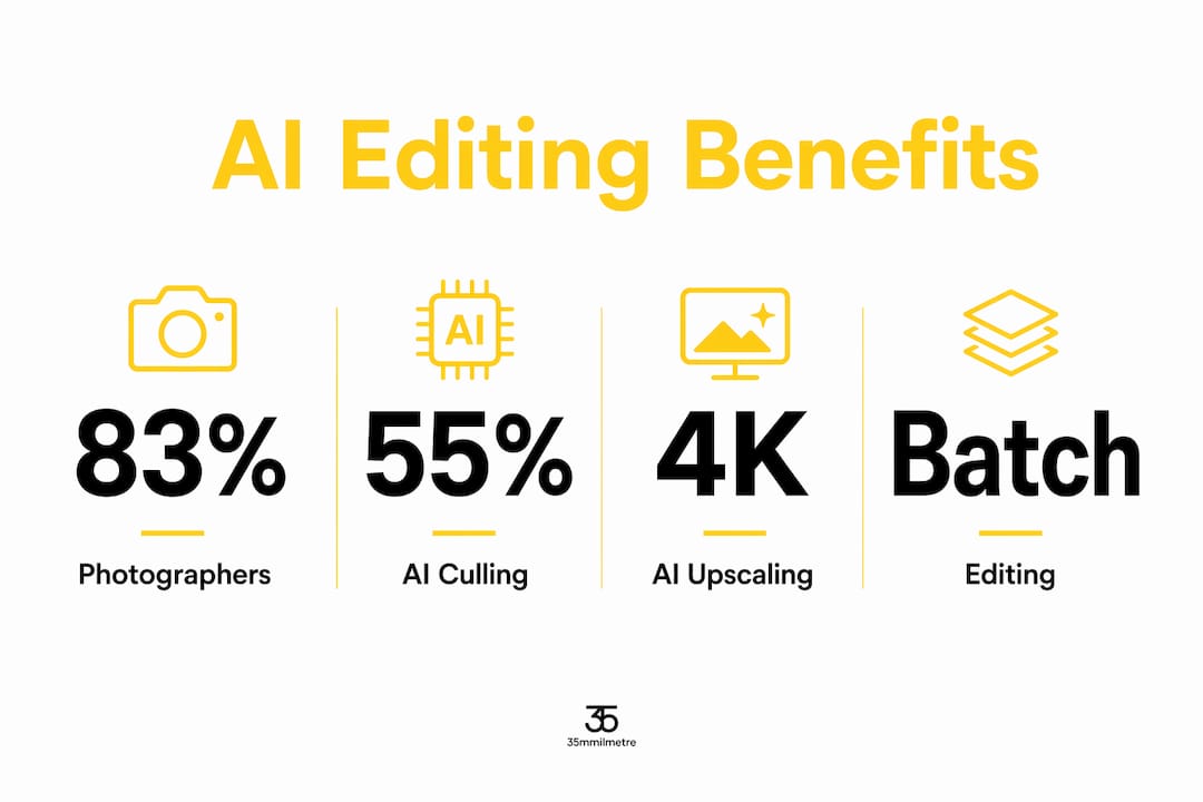 Infographic showing key AI image editing benefits and statistics