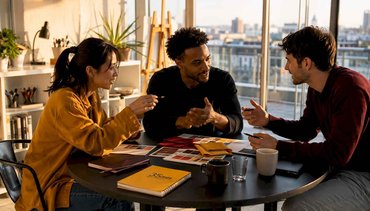 Boutique studio team collaborating on brand briefs