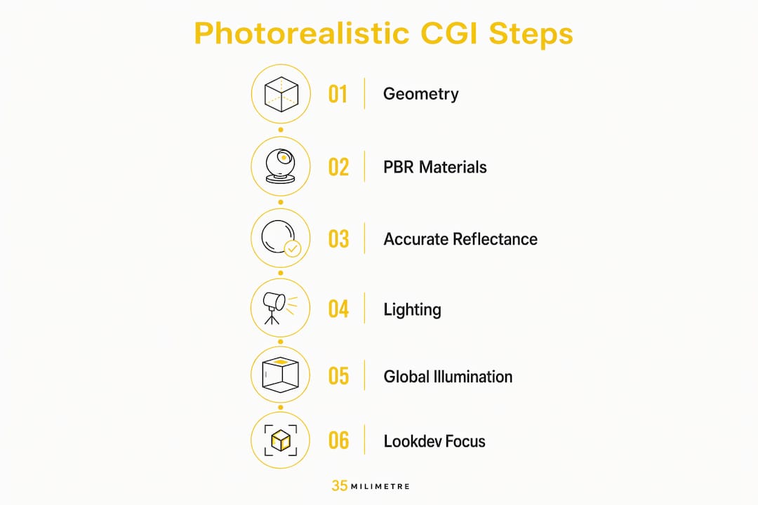 Infographic showing photorealistic CGI process steps