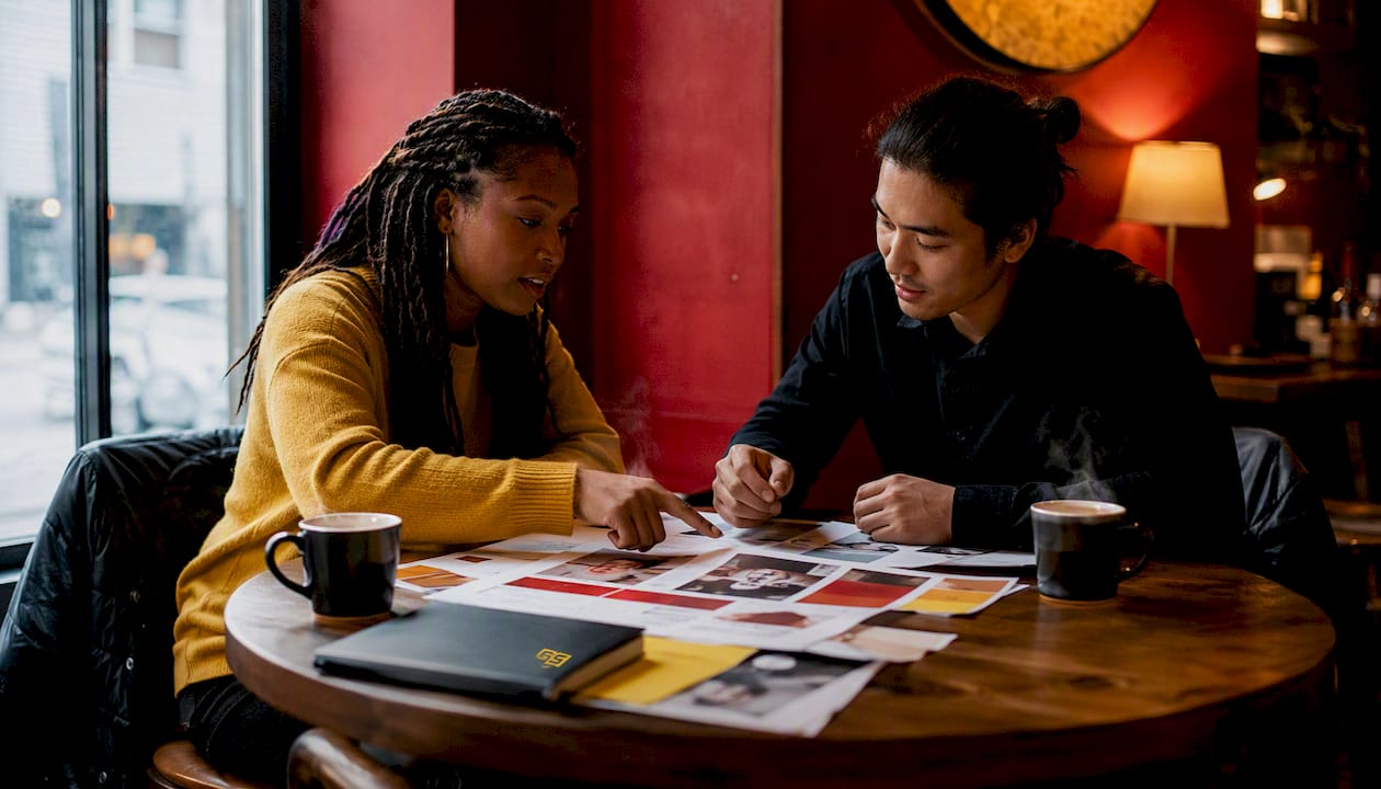 Marketing professionals collaborating on campaign strategy