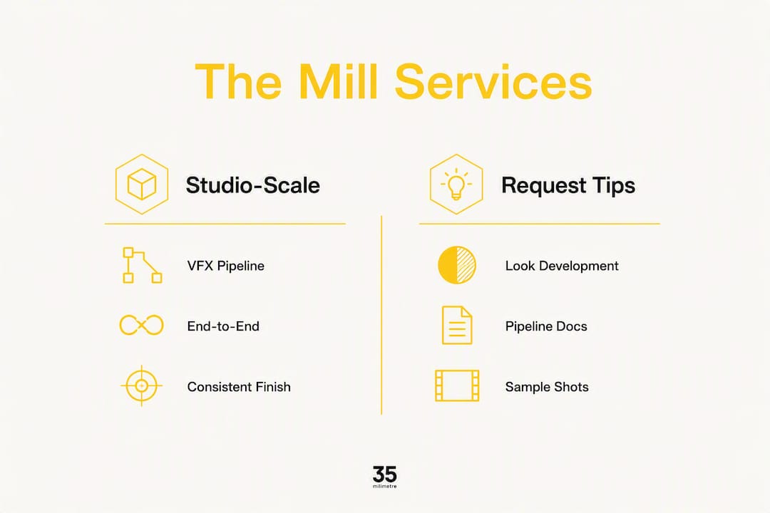 Infographic comparing The Mill's services and client tips