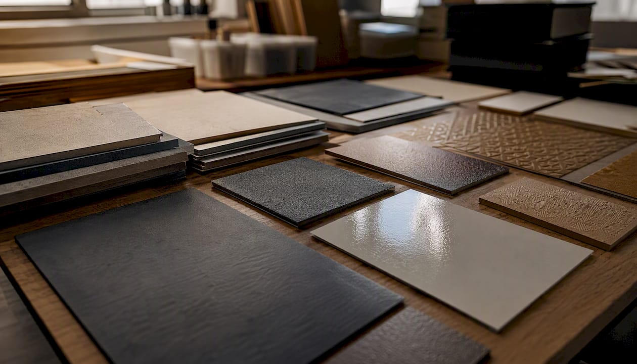 Packaging board and coating samples under studio lighting