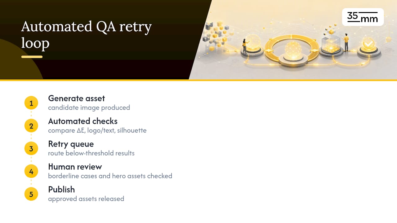Automated visual QA scoring and retry loop