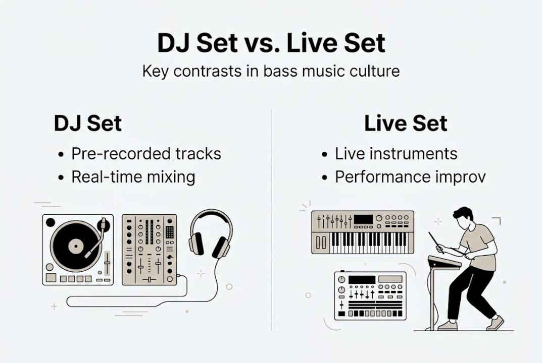 Infographic showing DJ set and live set comparison