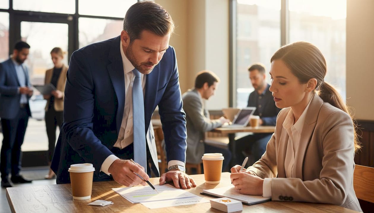 Operator negotiates restaurant lease in coffee shop