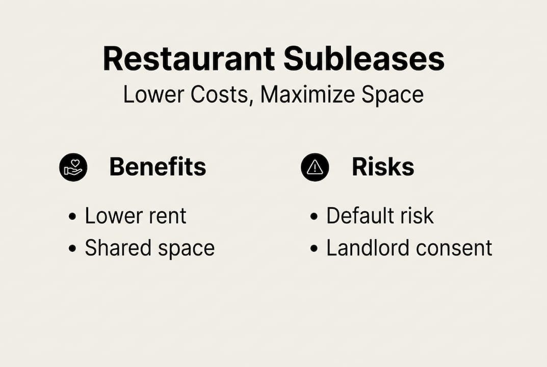 Infographic showing restaurant sublease benefits and risks