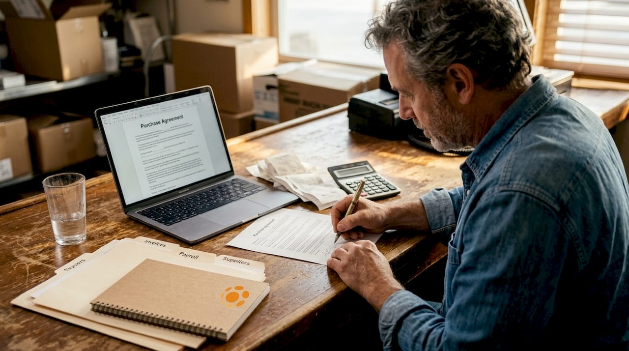 Owner signing restaurant purchase documents