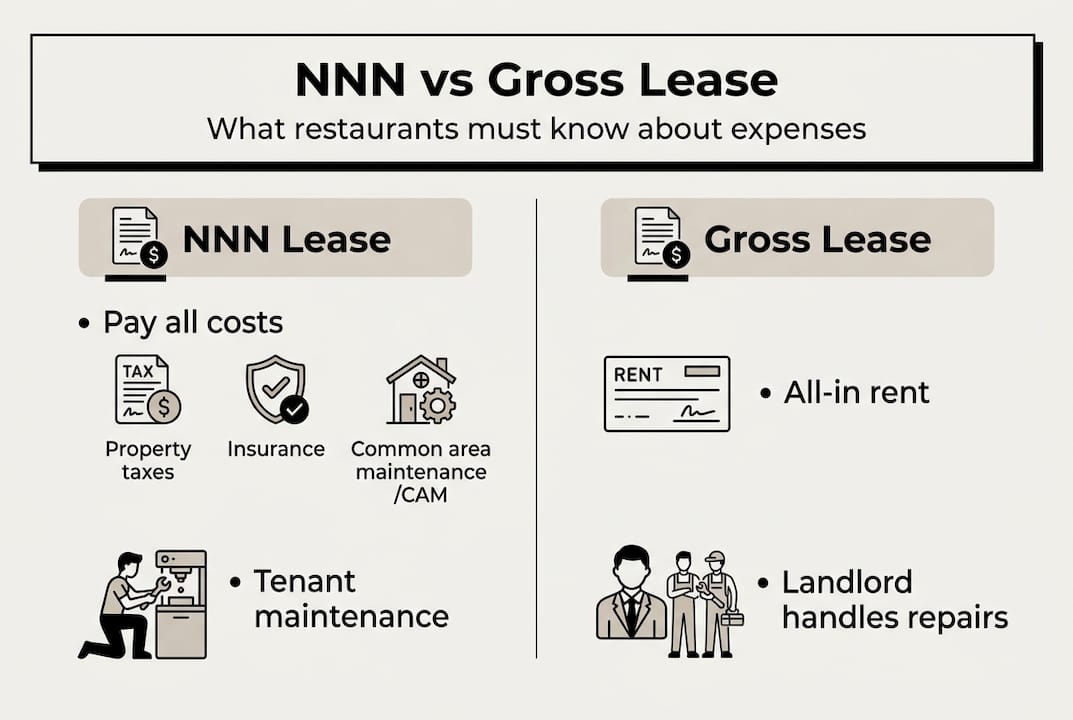 Infographic comparing NNN and gross leases for restaurants