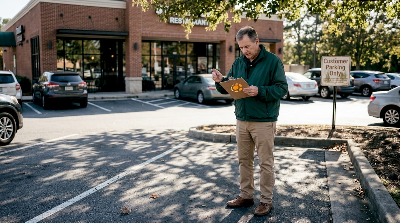Property manager checks restaurant parking lot