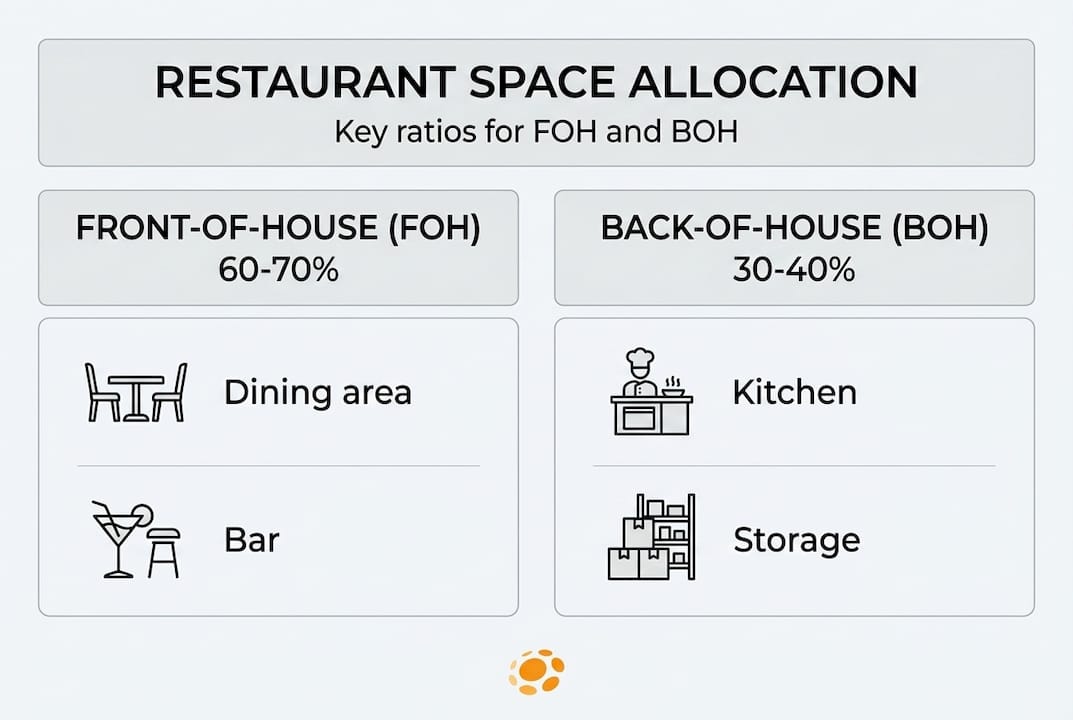 Infographic showing restaurant FOH and BOH ratios
