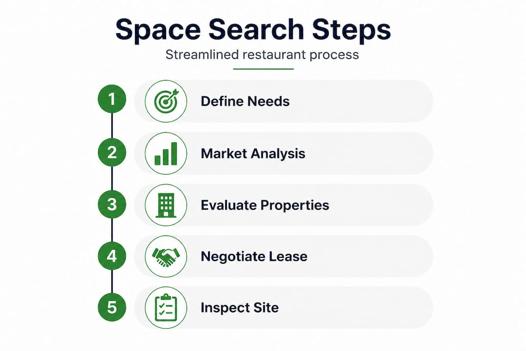 Infographic illustrating restaurant space search steps
