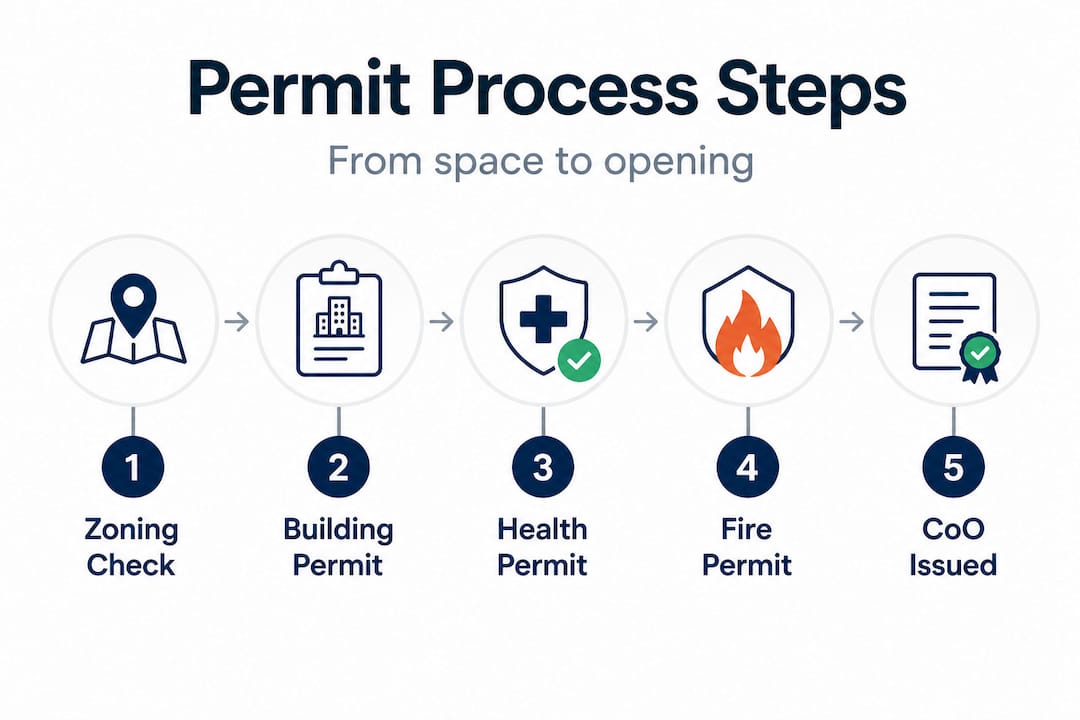 Infographic shows steps for restaurant permit process