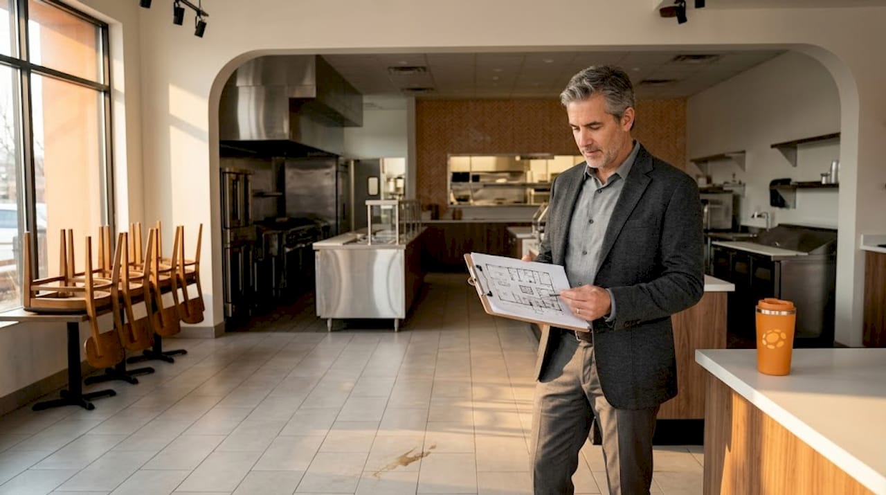 Landlord reviews empty restaurant space details