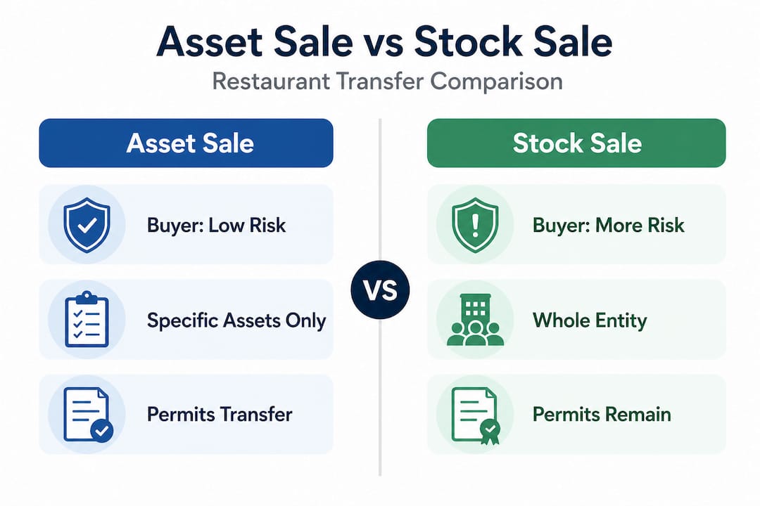 Infographic comparing asset sale and stock sale features