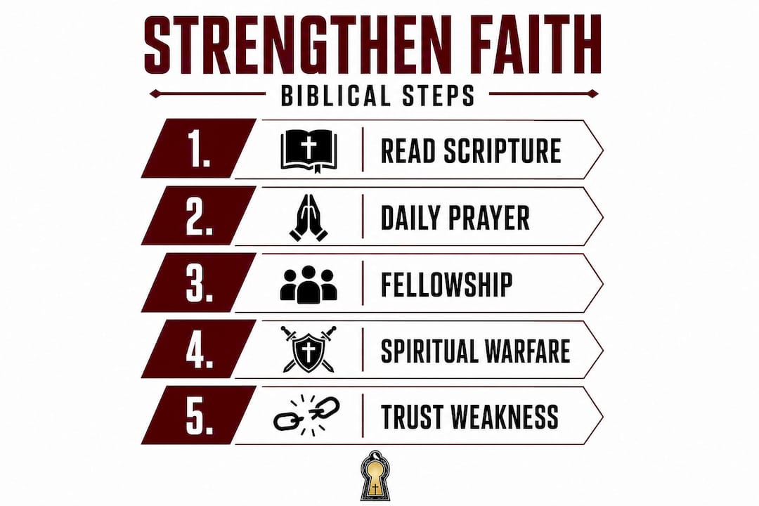 Infographic illustrating steps to strengthen faith