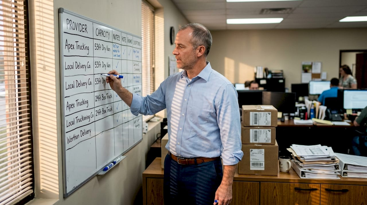 Manager compares group transport options on whiteboard