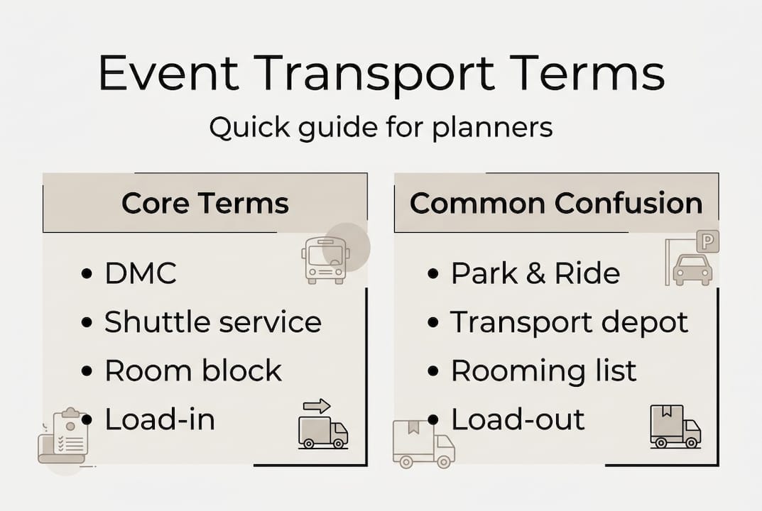 Infographic summarizing event transportation terms