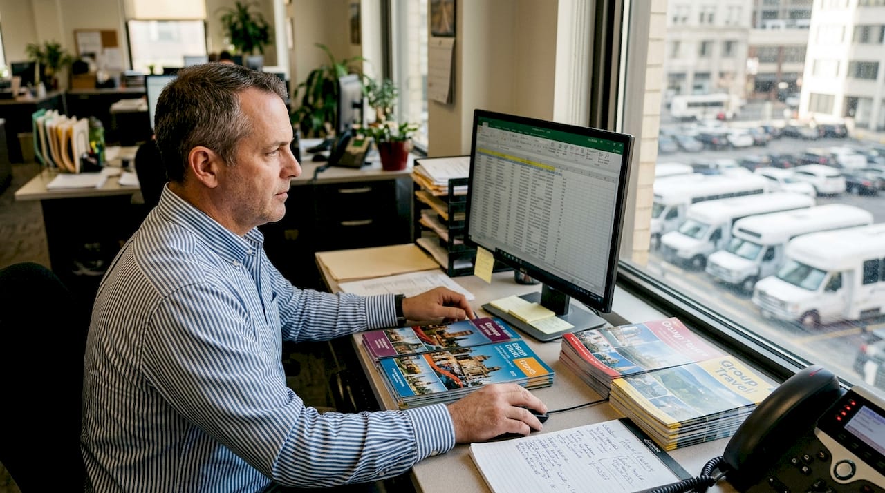 Coordinator updating transportation roster at desk