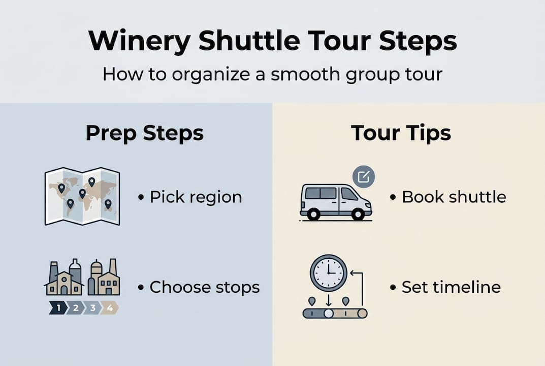 Infographic of steps for group winery shuttle