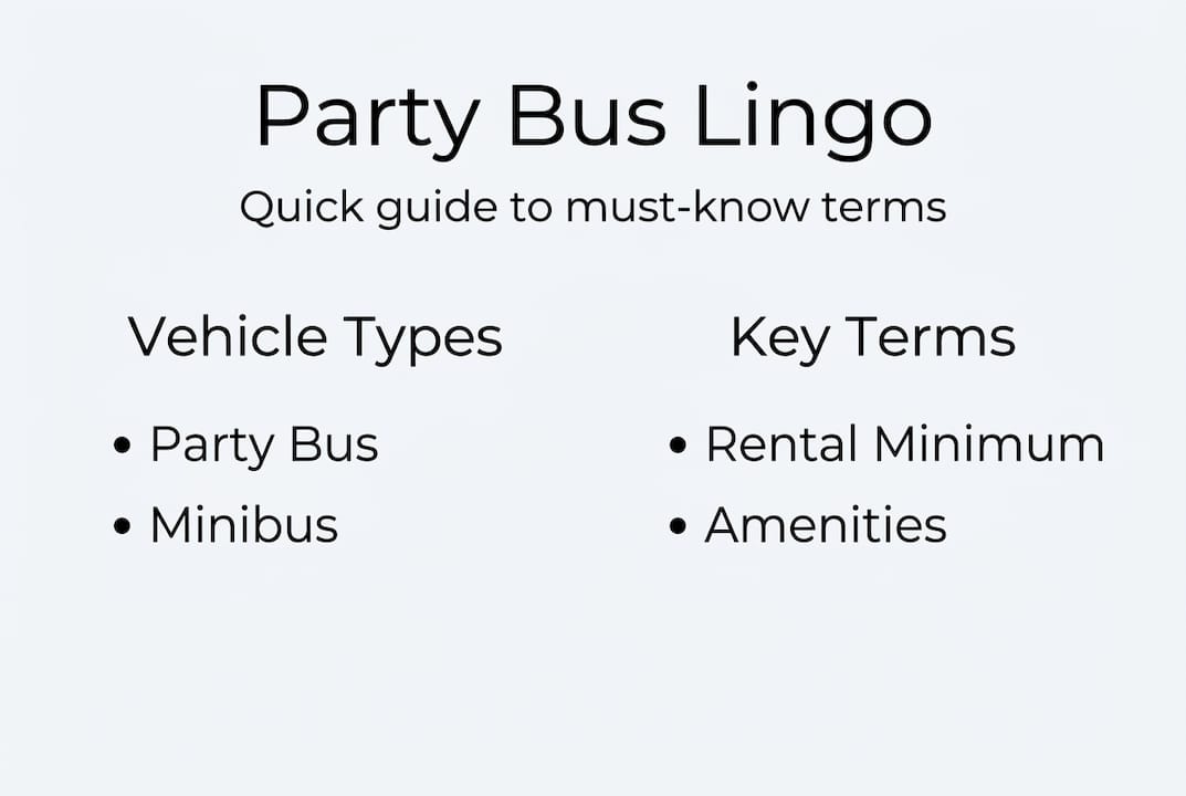 Infographic summarizing key party bus terms