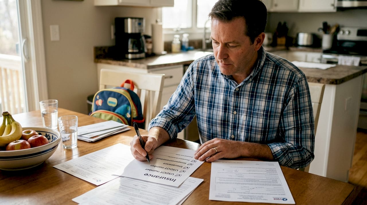 Man reviewing party bus compliance paperwork
