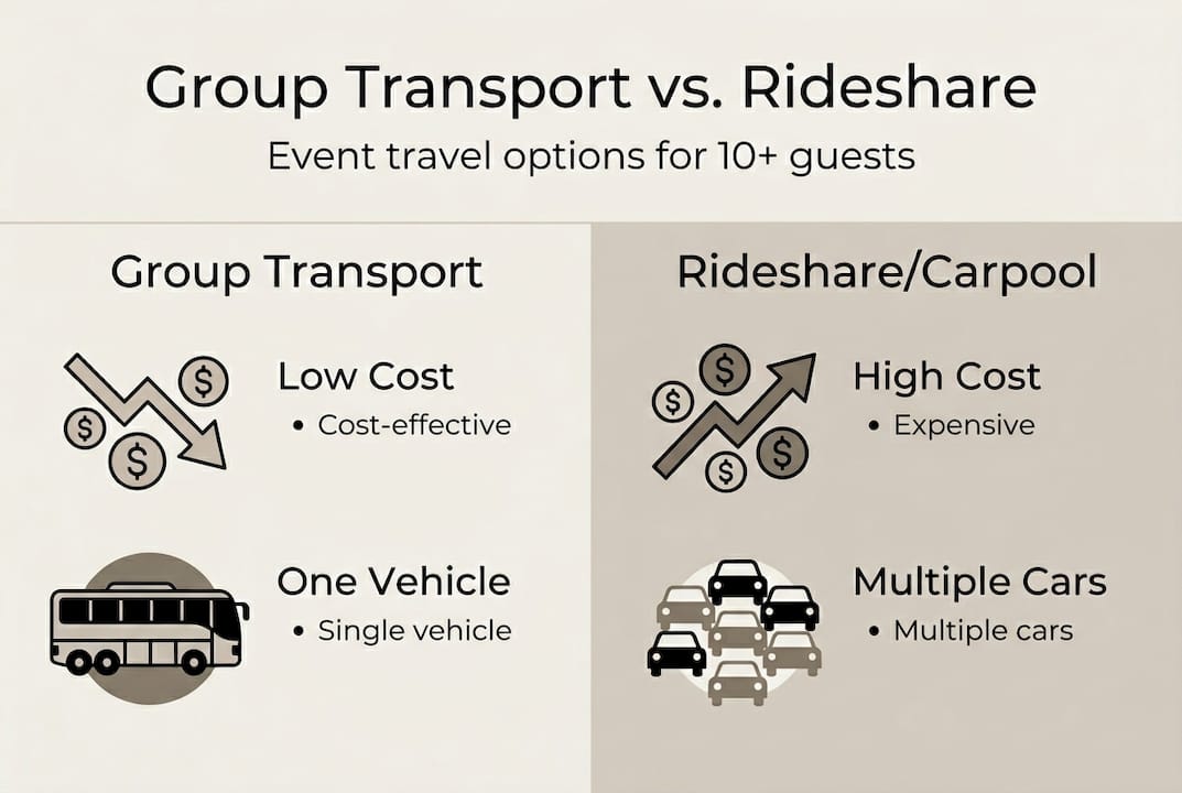 Infographic comparing group transport and rideshare