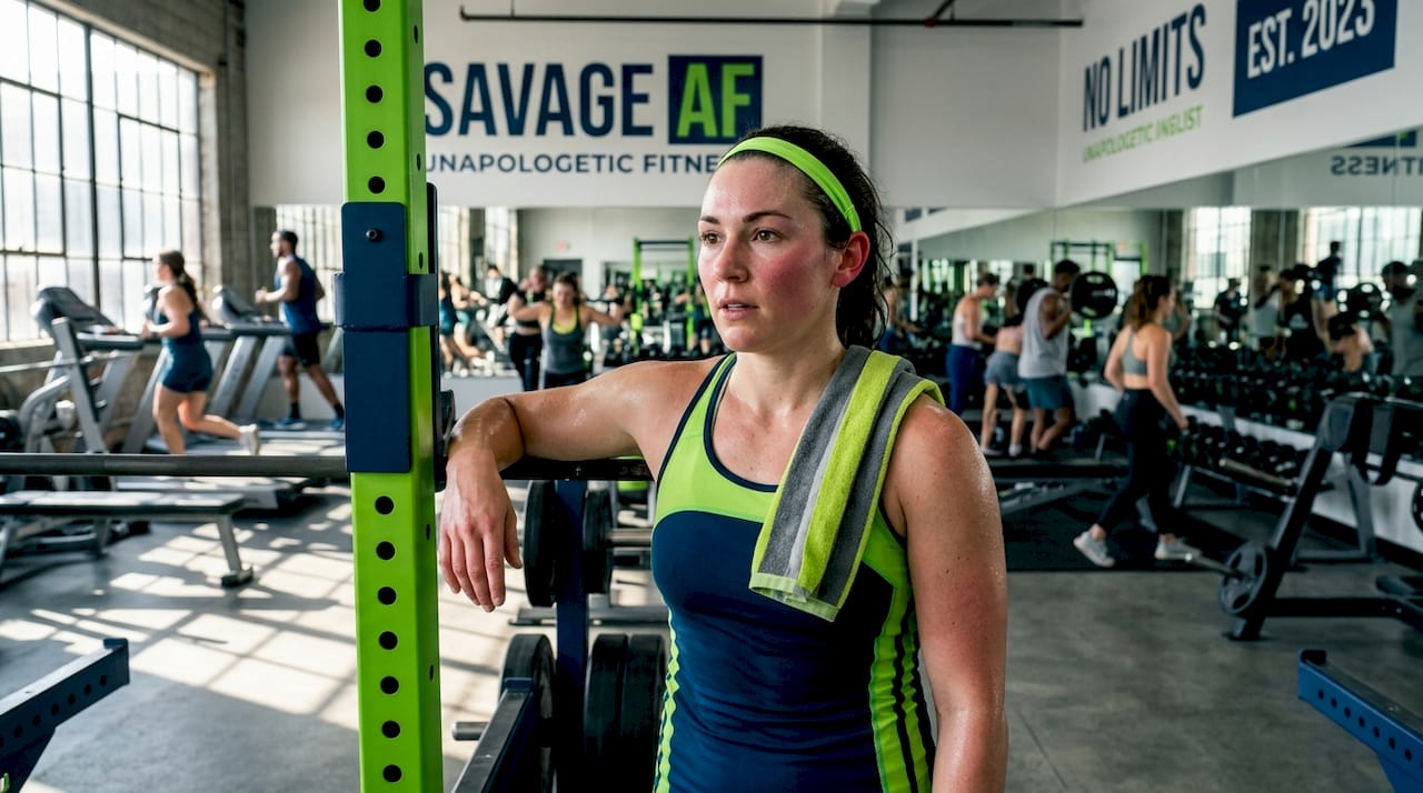 Athlete with flushed face in gym setting
