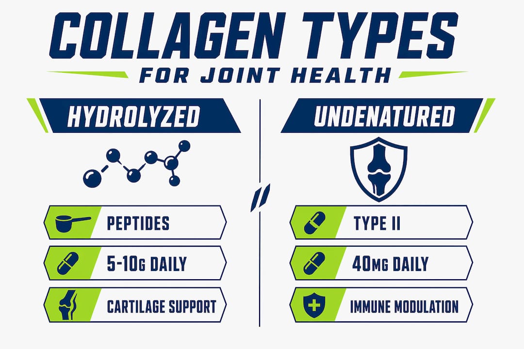 Infographic comparing hydrolyzed and undenatured collagen for joints