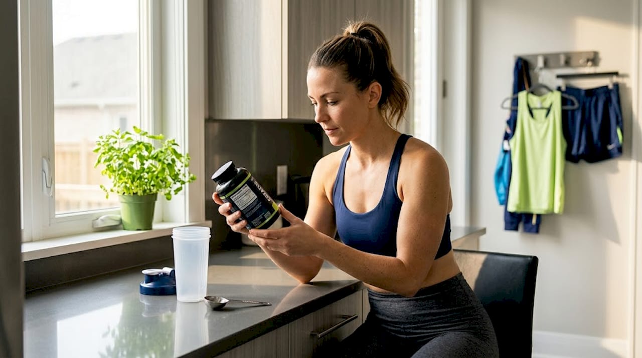 Woman reviewing creatine dosing instructions