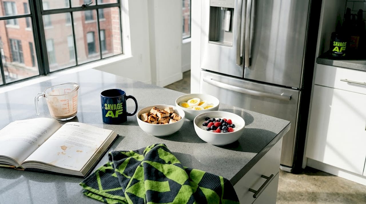 Variety of protein-rich foods on kitchen counter