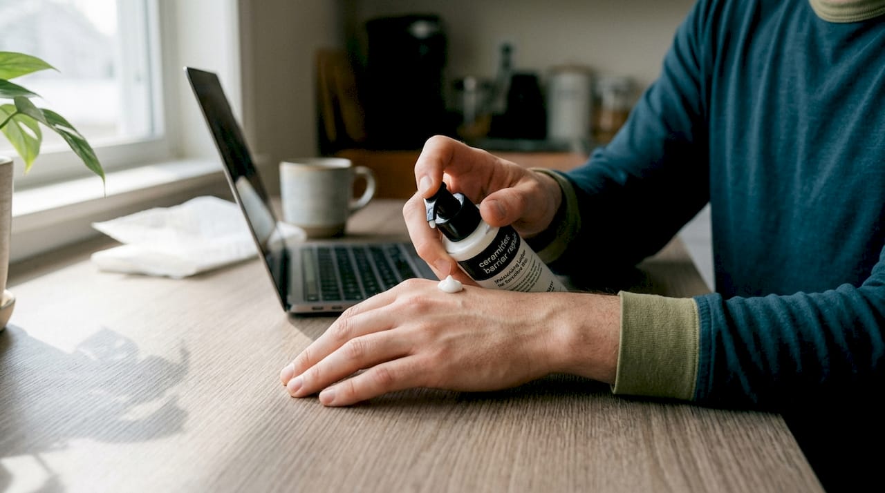 Hands applying barrier-repair moisturizer