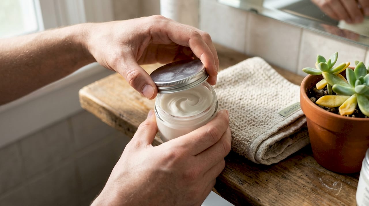 Hands opening jar of ceramide moisturizer