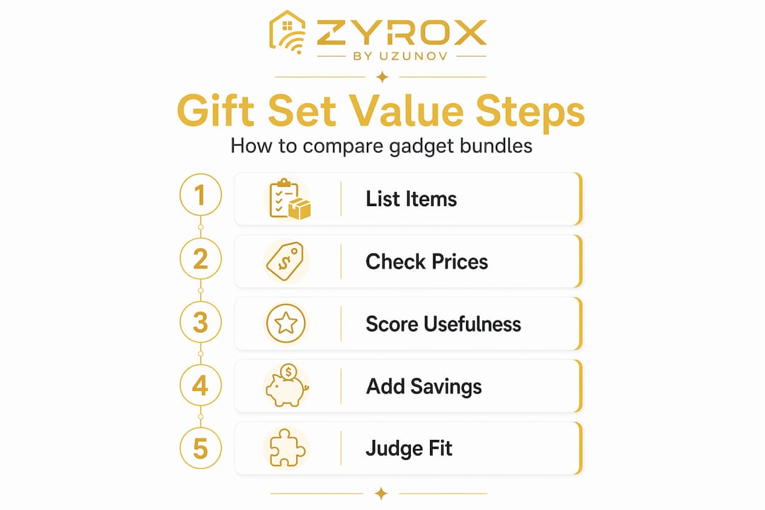 Infographic showing five steps to compare gadget bundle value