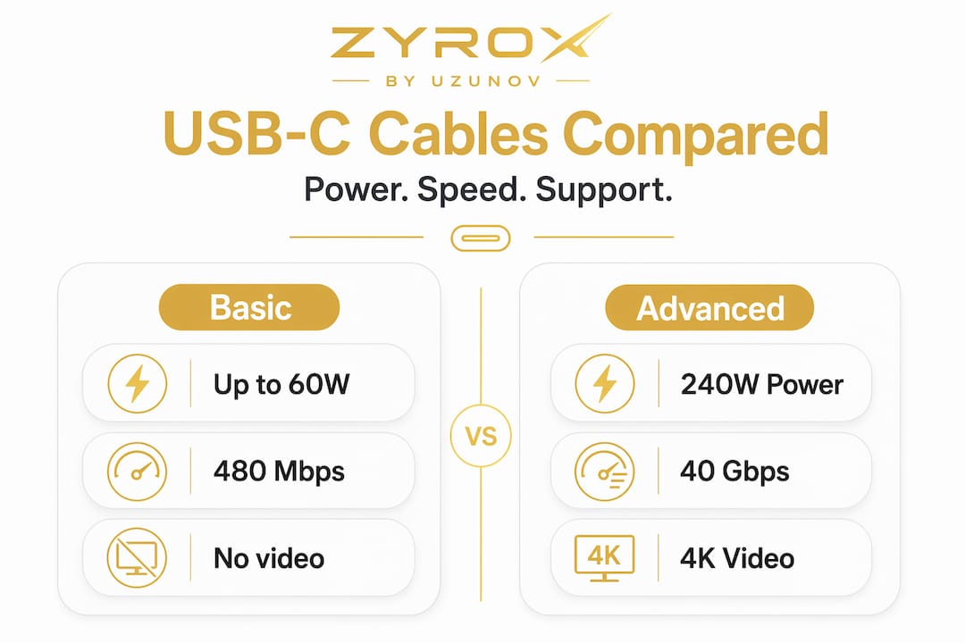 Infographic comparing basic versus advanced USB-C cables